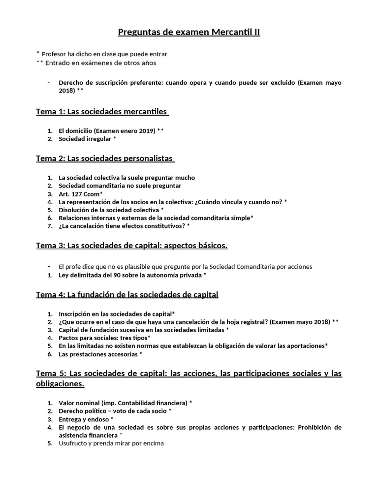 Preguntas Examen Mercantil II 2023 | PDF | Póliza de seguros | Sociedad ...