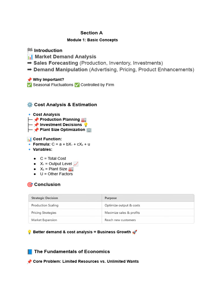 CMA Foundation - Economics Summary Notes | PDF | Demand | Economics