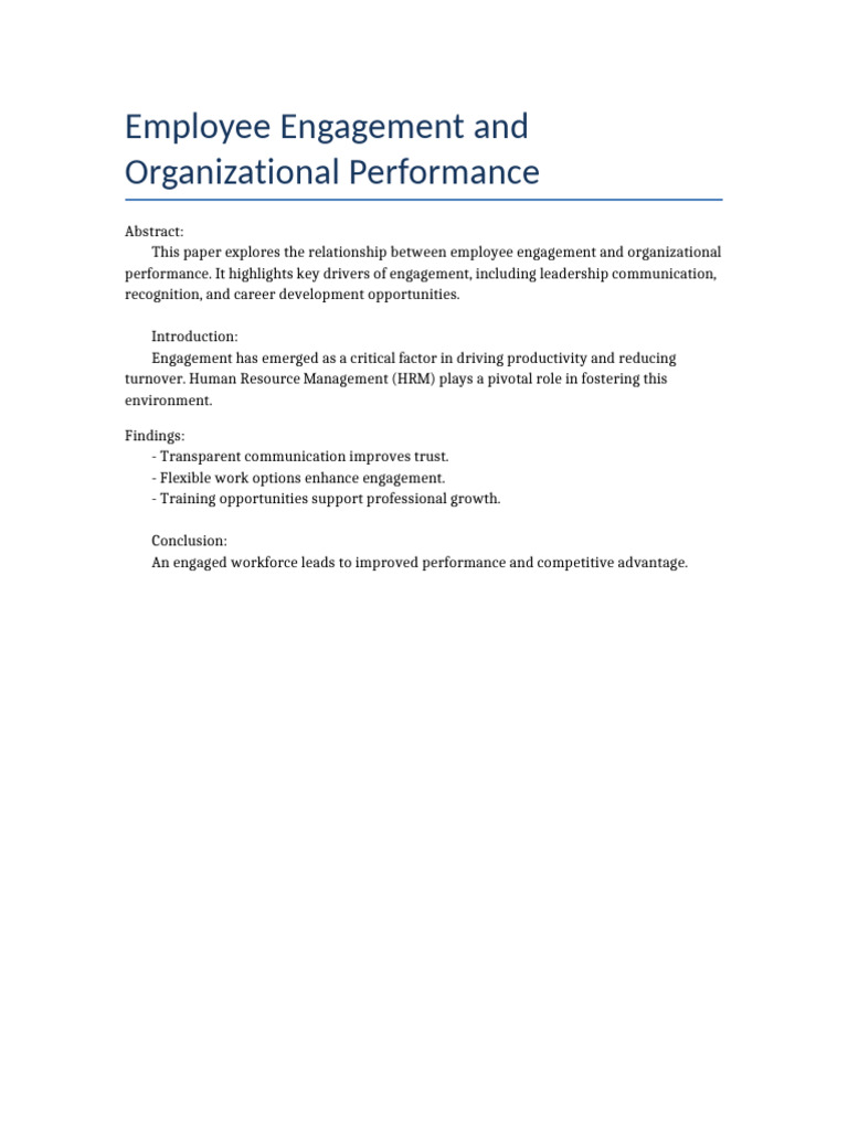 Employee Engagement and Organizational Performance | PDF