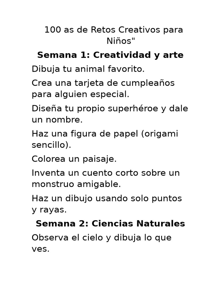 100 Retos Creativos para Niños | PDF