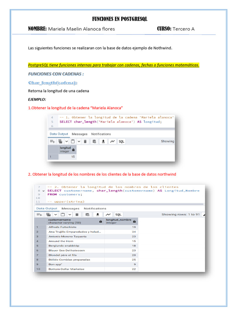 Funciones Con Cadena en Postgresql | PDF