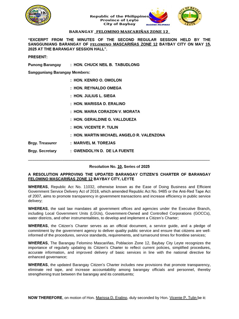 Updated Citizen's Charter for Barangay Felomino | PDF | Justice | Crime ...