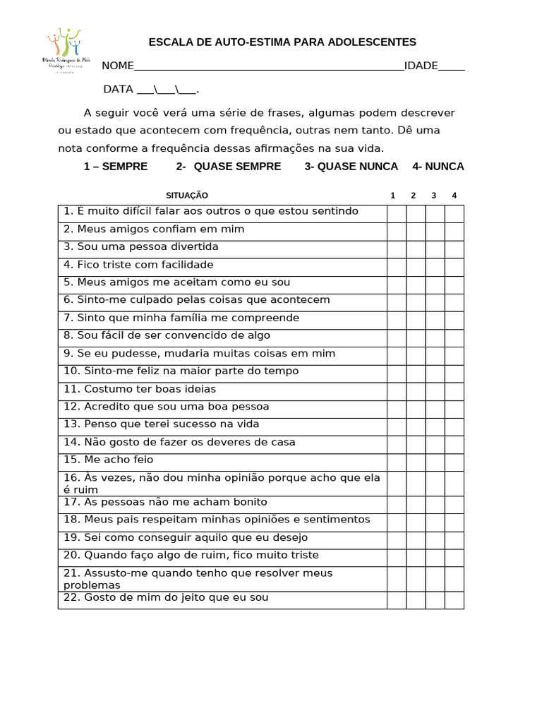 Escala de Autoestima para Adolescentes | PDF | Autoestima