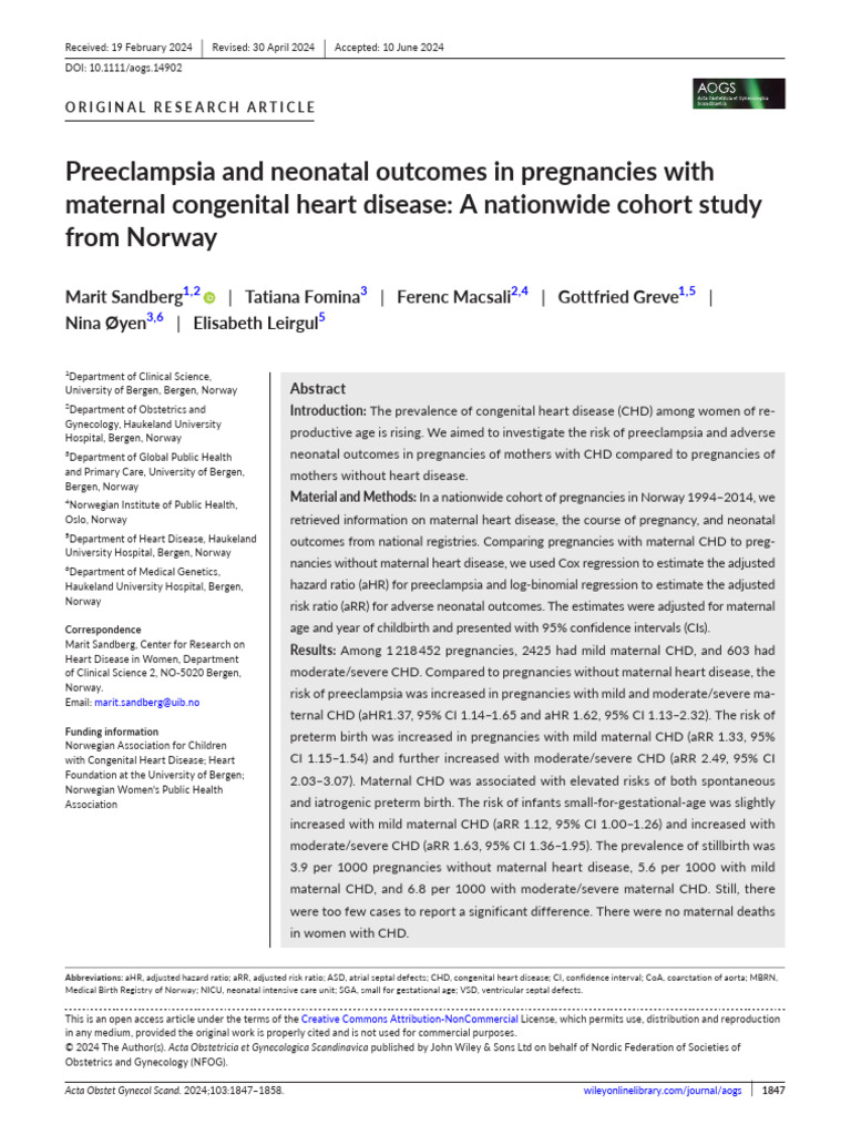 Preeclampsia and Neonatal Outcomes in Pregnancies With Maternal ...
