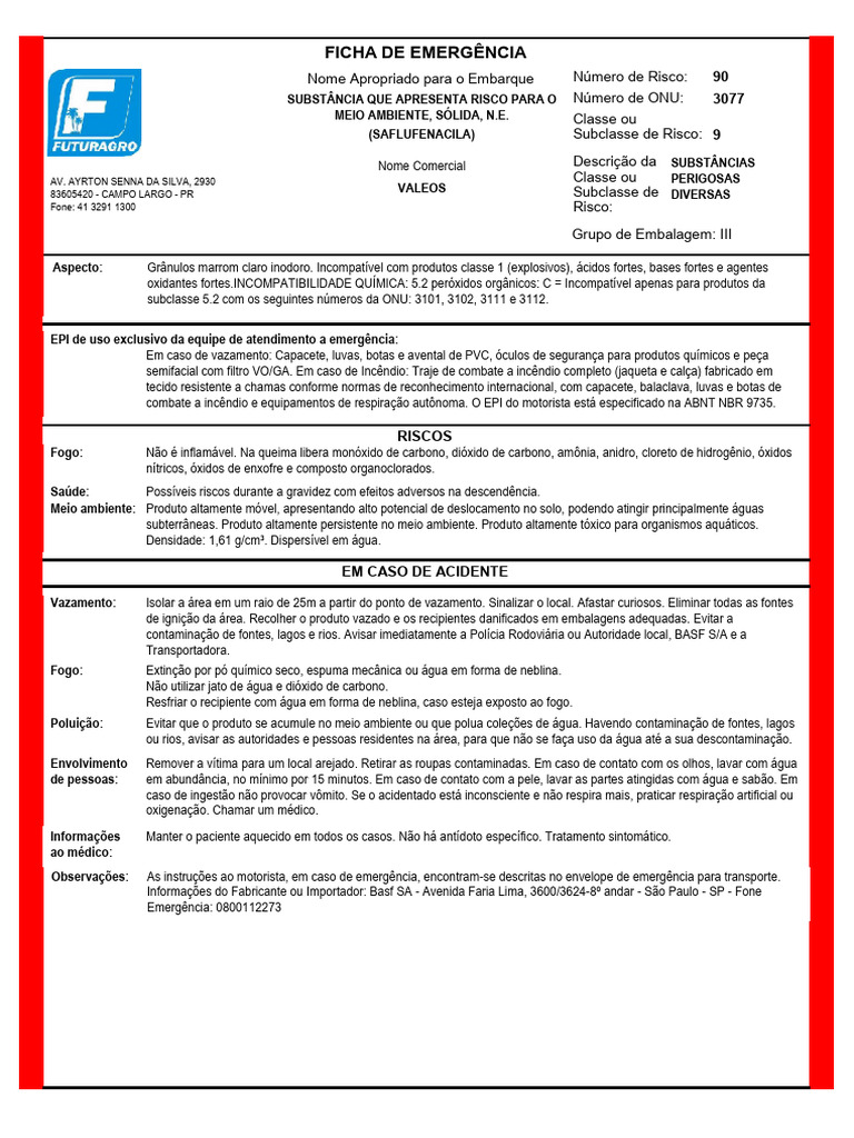 Ficha de Emergencia - Valeos | PDF | Incêndios | Poluição