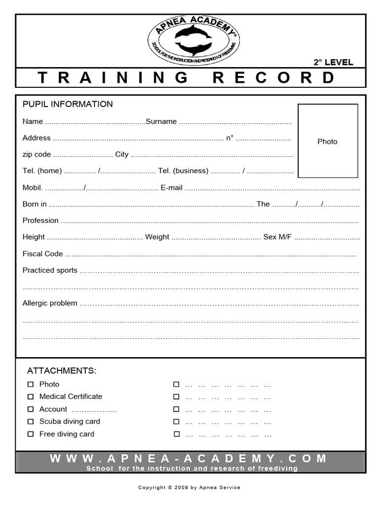 2nd Level Freediving Training Record | PDF | Underwater Diving | Breathing