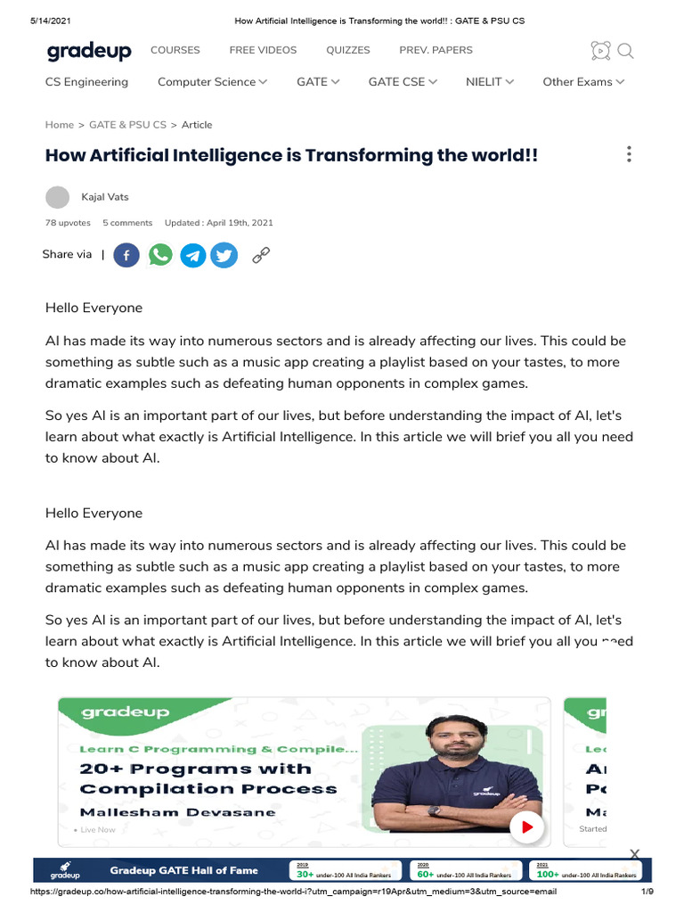 AI's Impact on GATE & PSU Careers | PDF | Machine Learning | Artificial ...