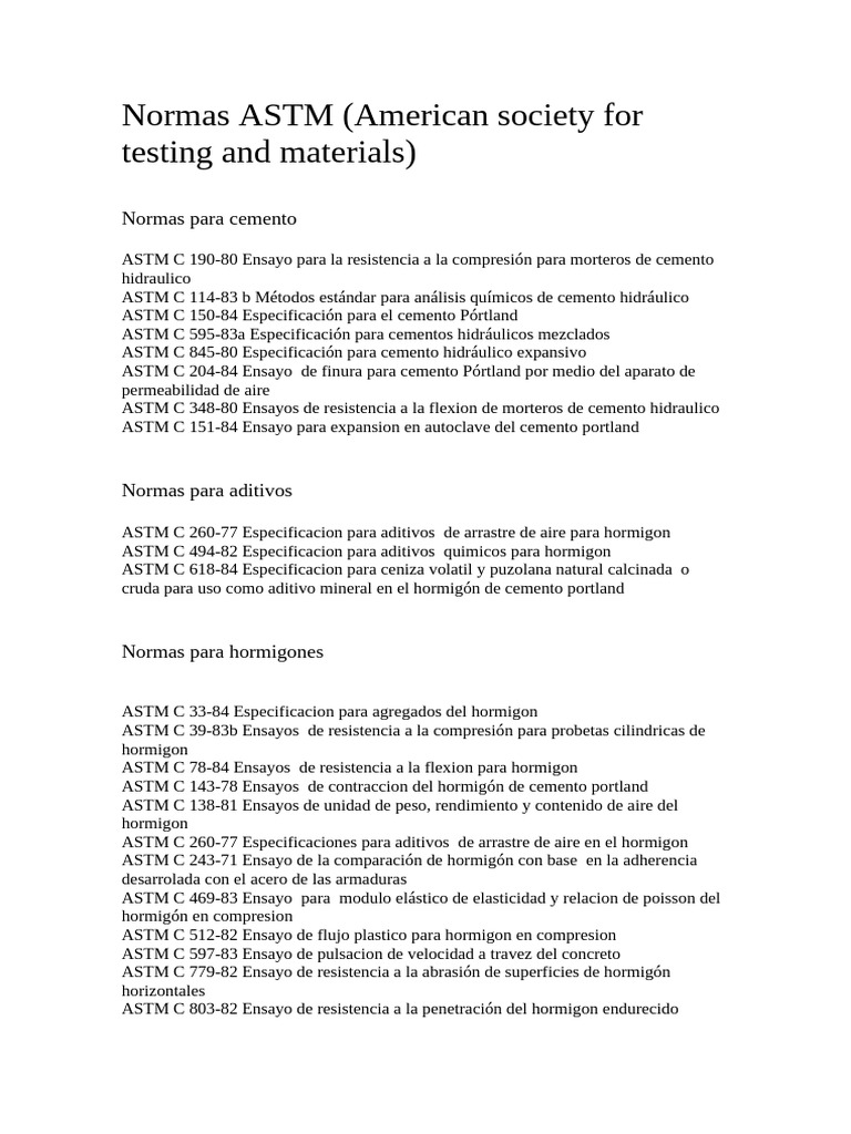 Normas ASTM para Madera | PDF | Hormigón | Cemento