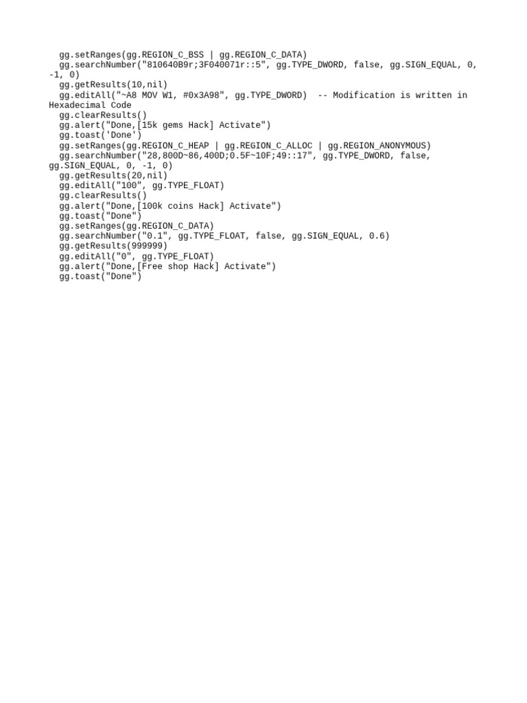 Game Hack Script for Gems and Coins | PDF