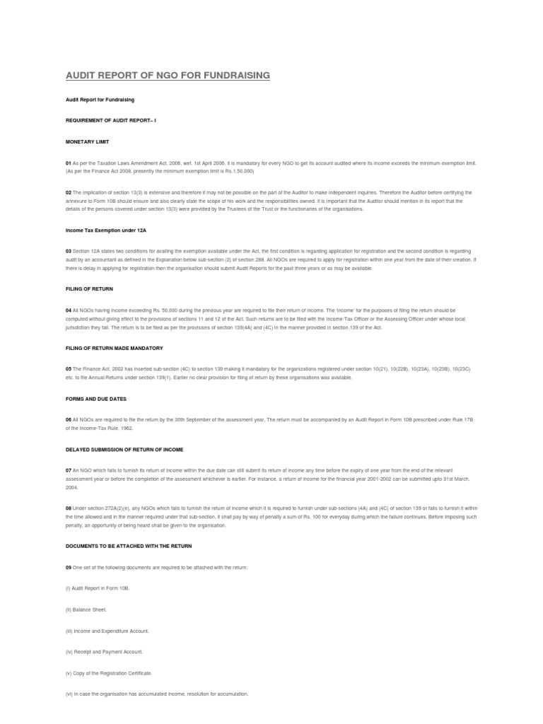 Audit Report of Ngo For | PDF | Non Governmental Organization | Fundraising