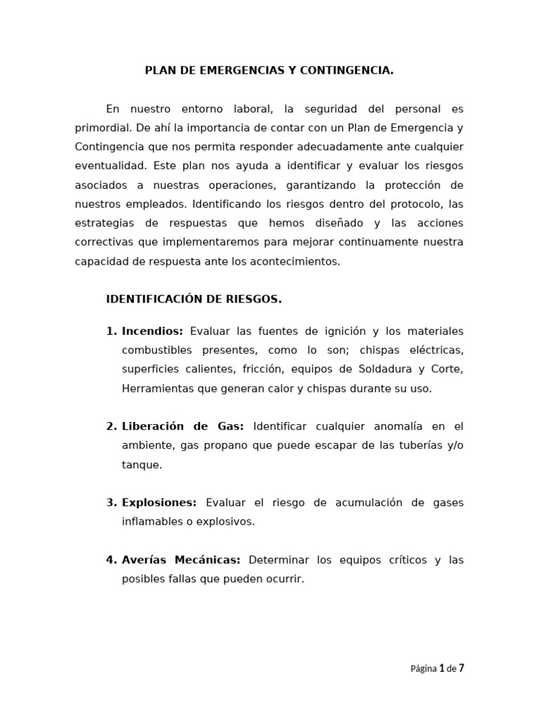 Plan de Emergencias y Contingencias Laborales | PDF | Primeros auxilios