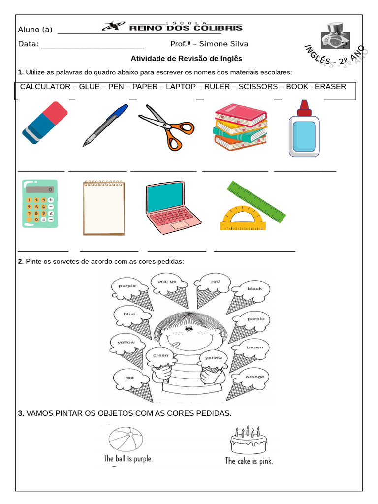 Revisão de Materiais Escolares em Inglês | PDF