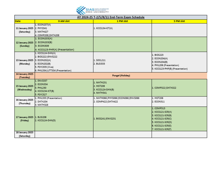 End-Term Exam Schedule AY 2024-25 | PDF