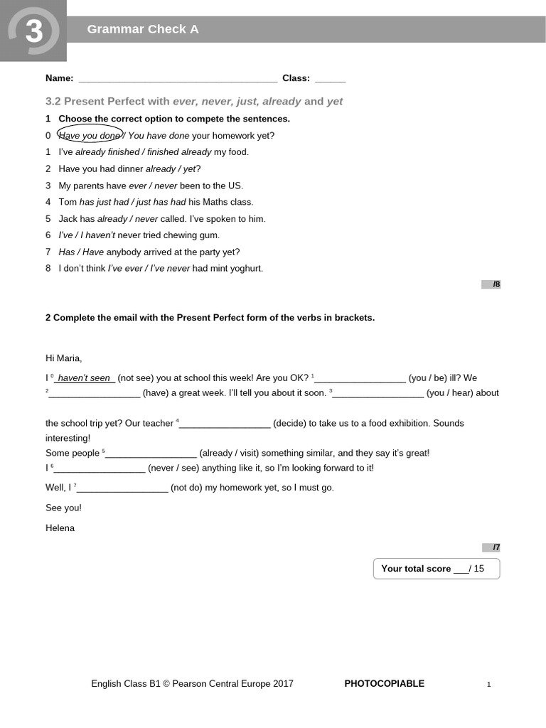 ECB1 Tests Grammar Check 3.2A | PDF