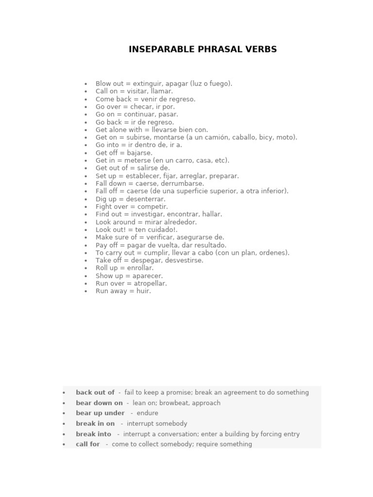 Inseparable Phrasal Verbs | PDF