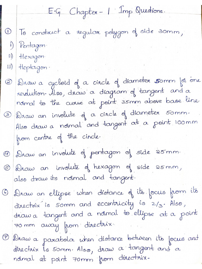 EG Chapter 1 Important Questions | PDF