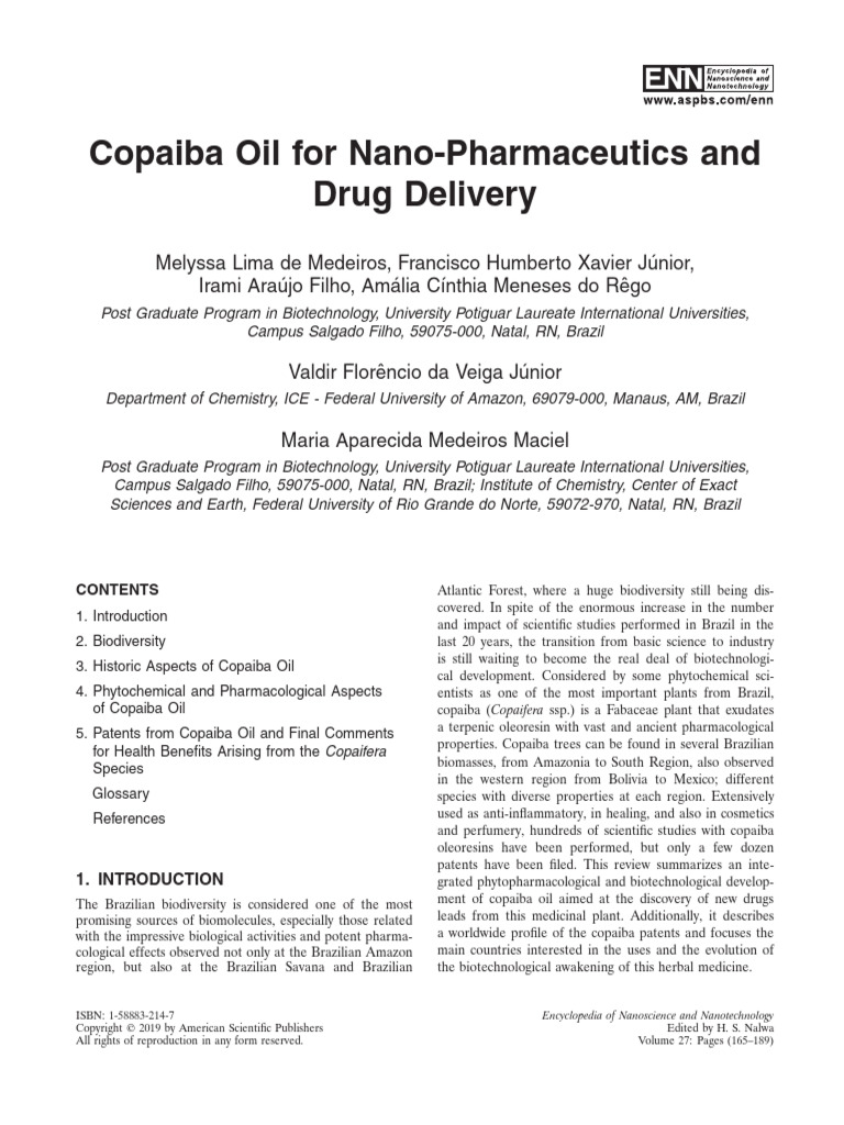 Copaiba Oil For Nano-Pharmaceutics and Drug Delivery CAPITULO de LIVRO ...
