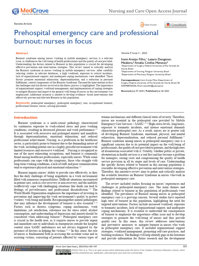 Burnout in Prehospital Emergency Nurses | PDF | Occupational Burnout ...