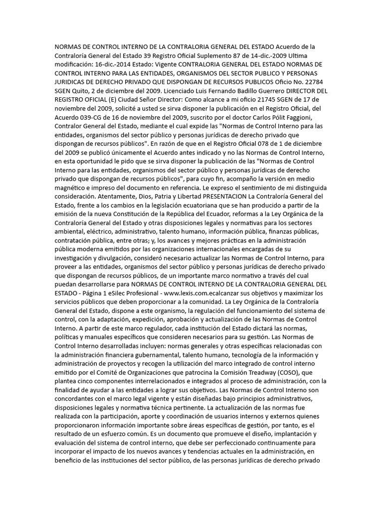 Normas de Control Interno Ecuador | PDF | Presupuesto | Planificación
