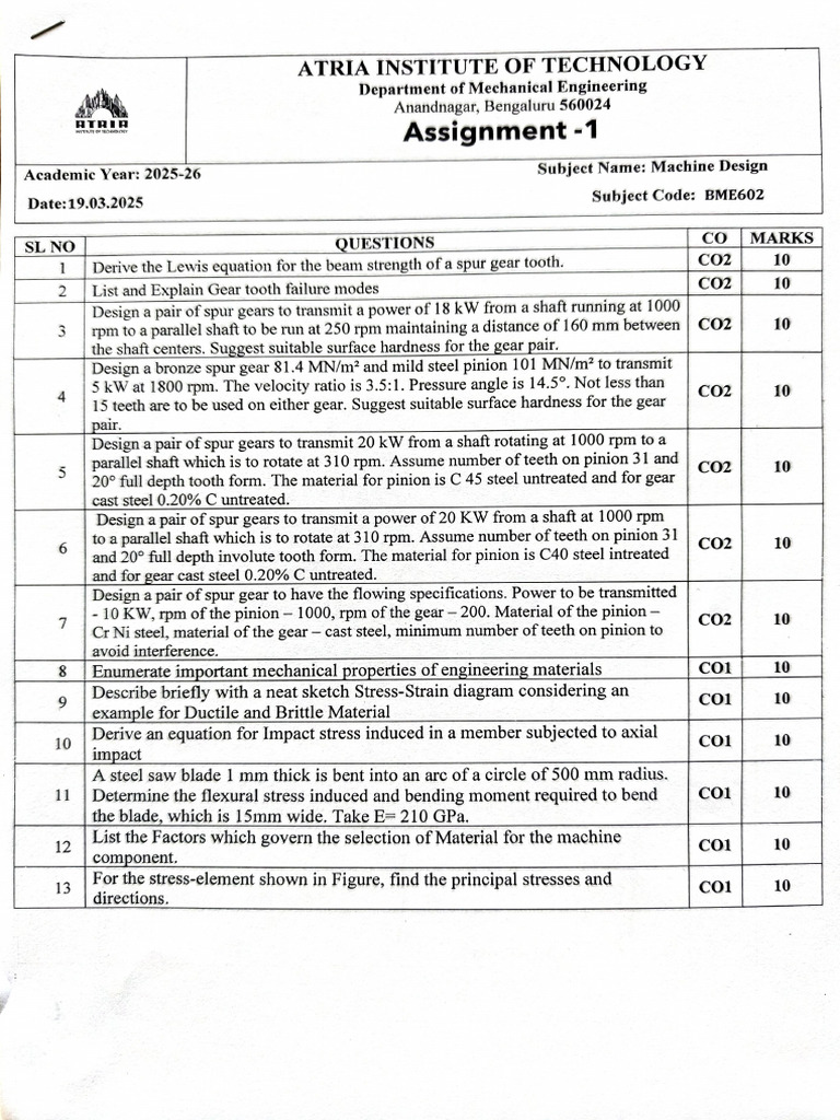 Machine Design - Assignment I | PDF