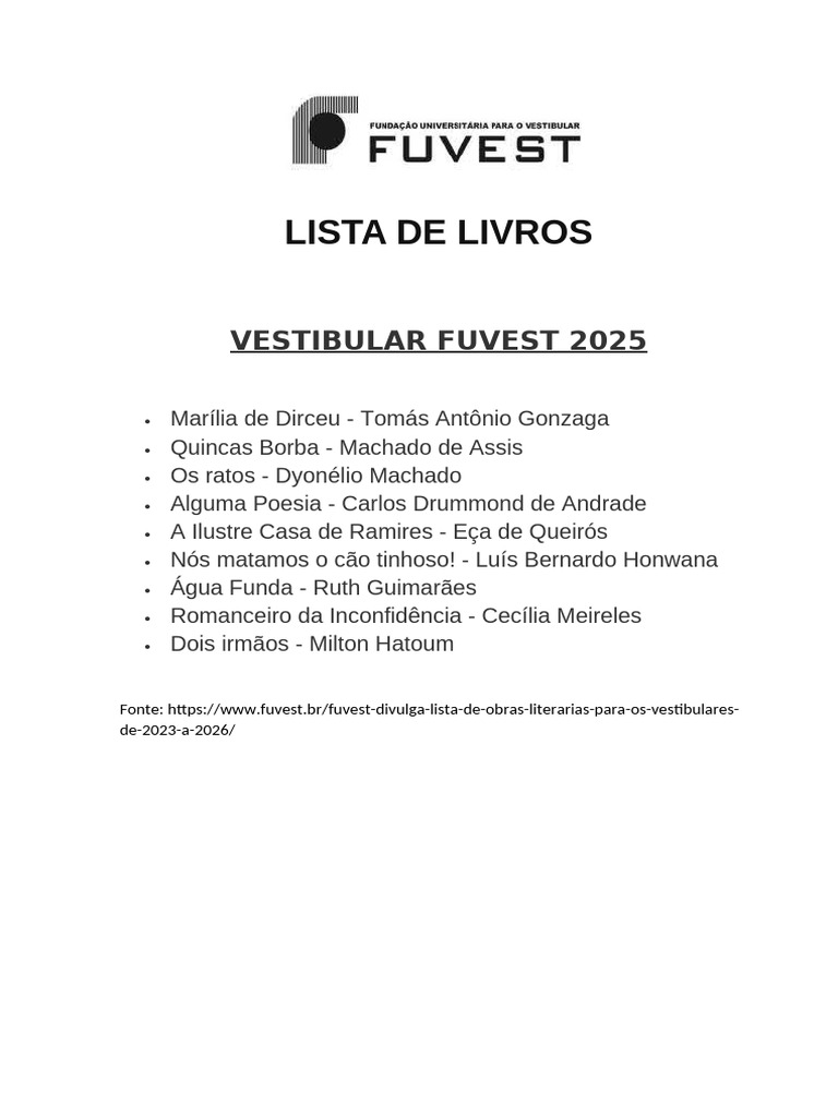 Livros Obrigatórios Fuvest 2025 | PDF