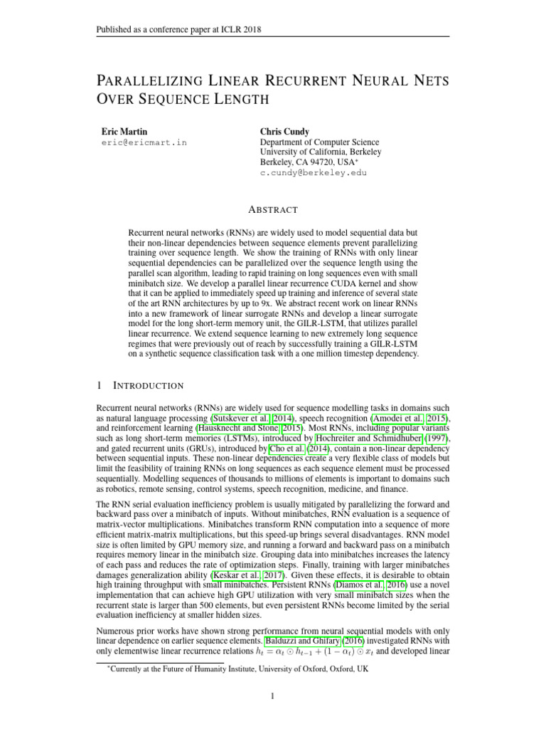 Parallelizing Linear Recurrent Neural Nets Over Sequence Length | PDF ...