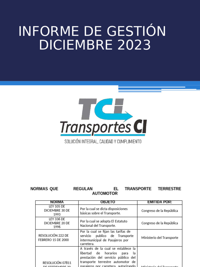 Informe de Gestion Año 2023 Transportes Ci Sas | PDF | Higiene | Transporte