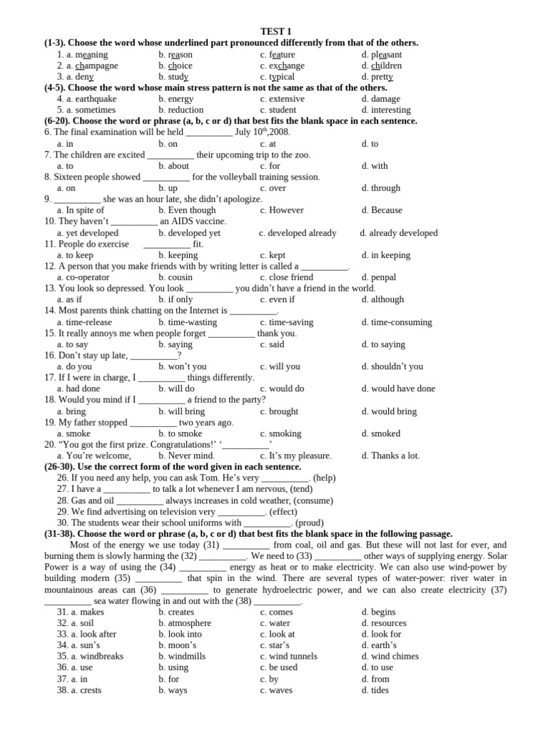 English Language Test Questions | PDF