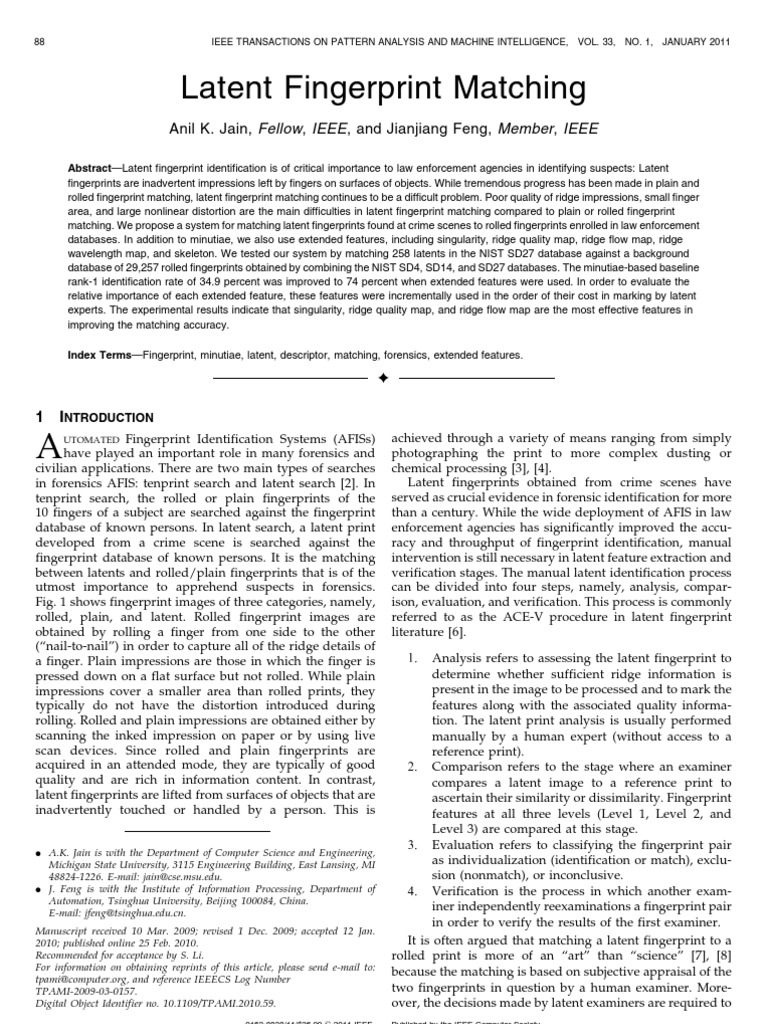 Latent Fingerprint Matching | PDF | Fingerprint | Crime Thriller