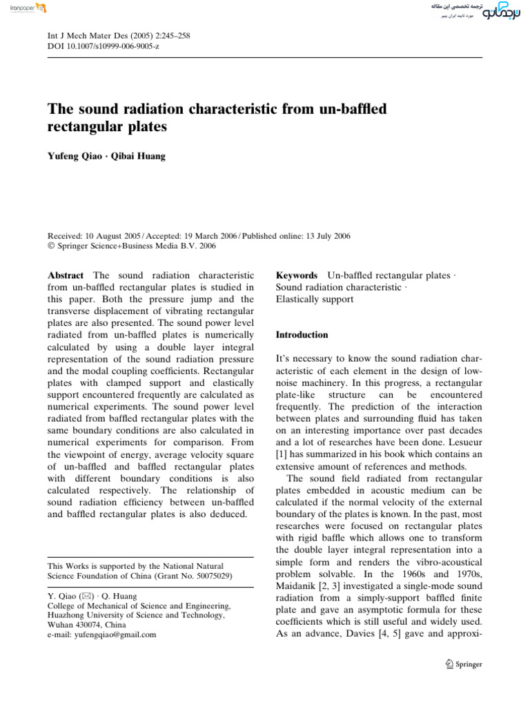The Sound Radiation Characteristic From Un-Baffled Rectangular Plates ...