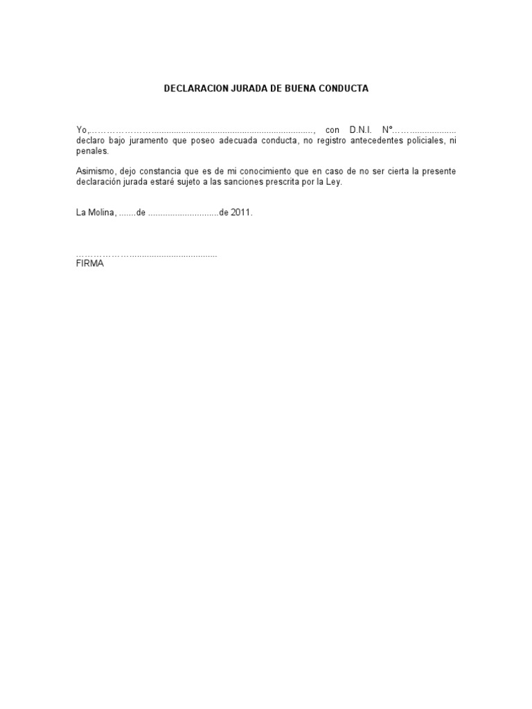 Declaracion Jurada de Buena Conducta