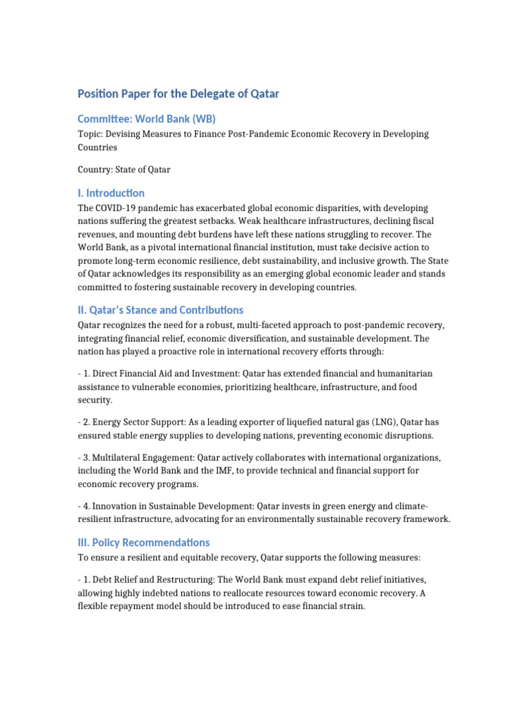 Qatar's Role in Post-Pandemic Recovery | PDF | World Bank | Sustainability
