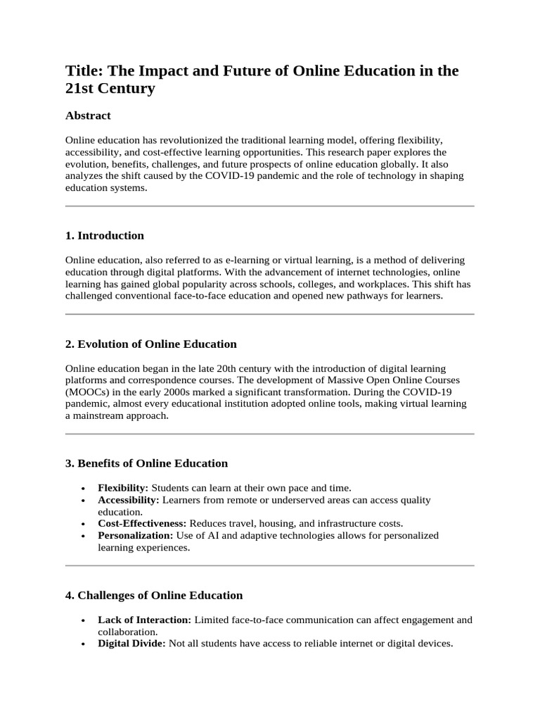 Future of Online Education in 21st Century | PDF | Educational ...