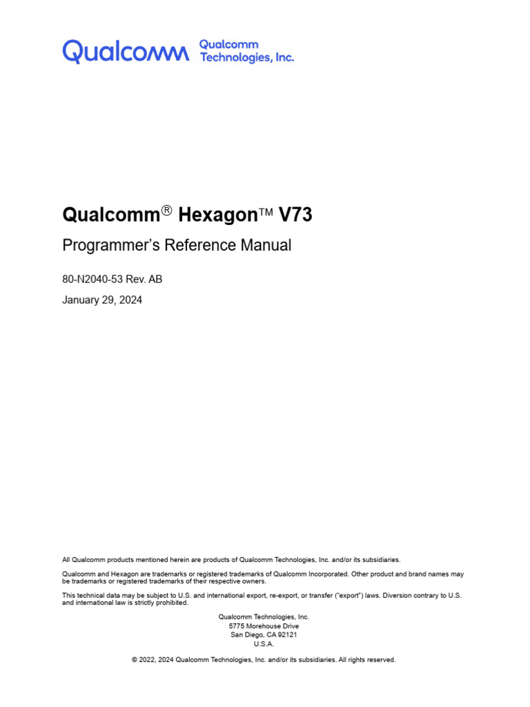 80-N2040-53 REV AB Qualcomm Hexagon V73 Programmers Reference Manual ...