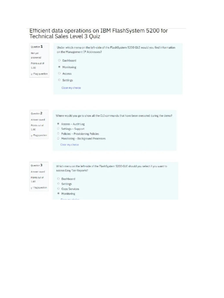 Efficient Data Operations On IBM FlashSystem 5200 Level 3 Quiz | PDF