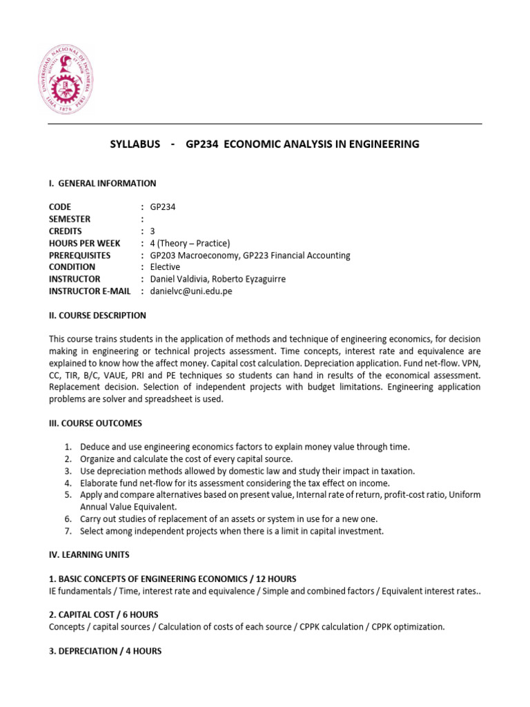 E I211 GP234 Economic Analysis in Engineering | PDF | Interest | Economics