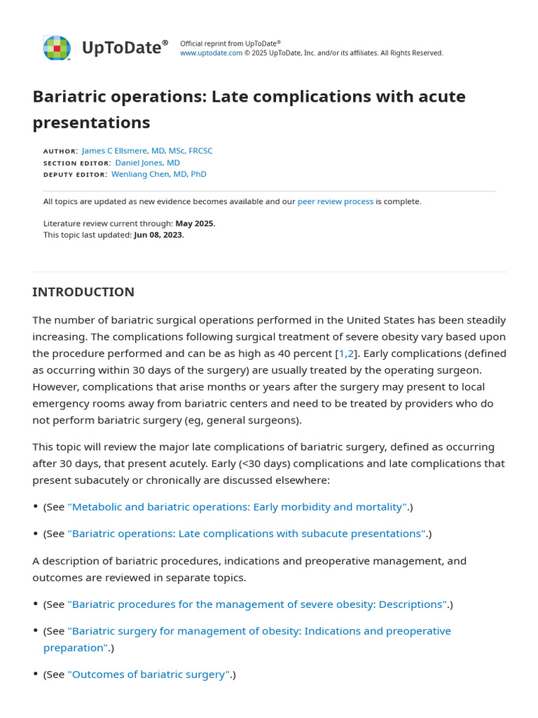 Acute Late Complications of Bariatric Surgery | PDF | Bariatric Surgery ...