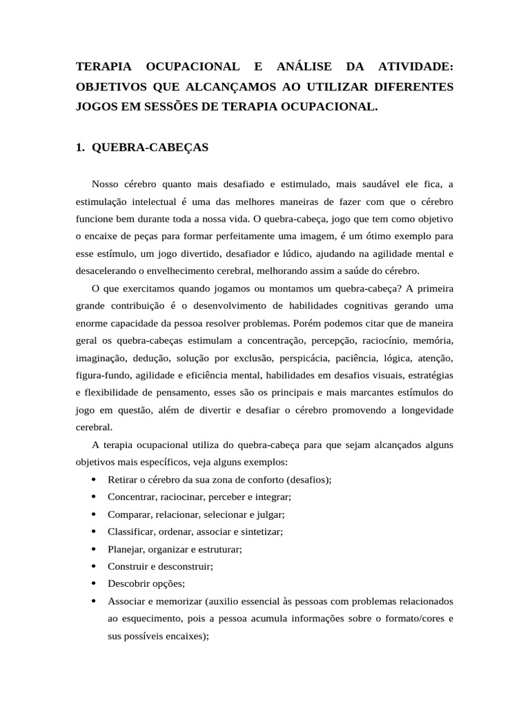 Terapia Ocupacional e Análise Da Atividade | PDF | Cérebro | Pensamento