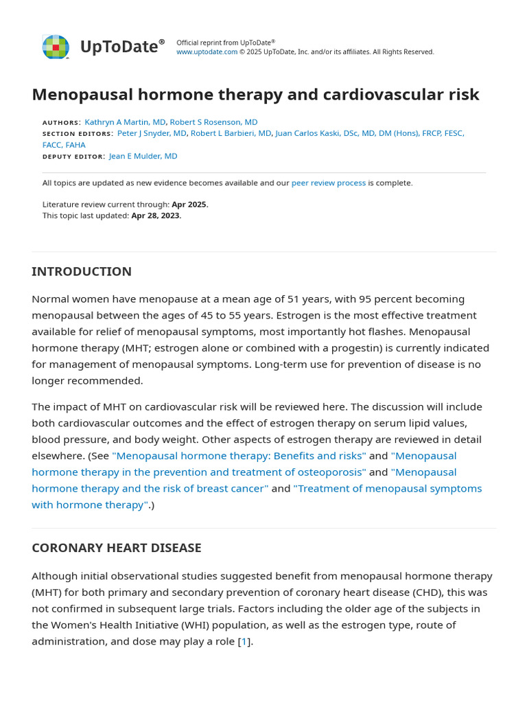 Menopausal Hormone Therapy and Cardiovascular Risk - UpToDate | PDF ...