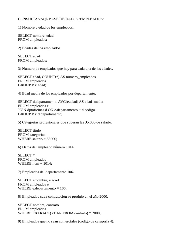 Consultas SQL para Empleados en Base de Datos | PDF | Bases de datos ...