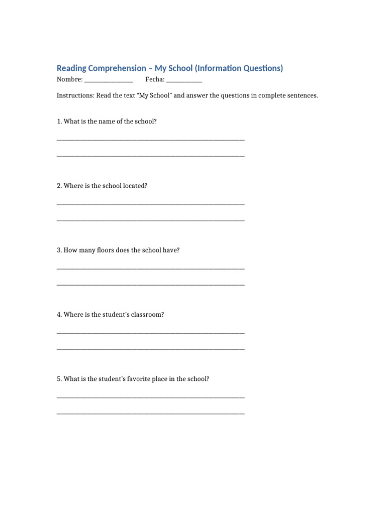 Info Questions My School | PDF