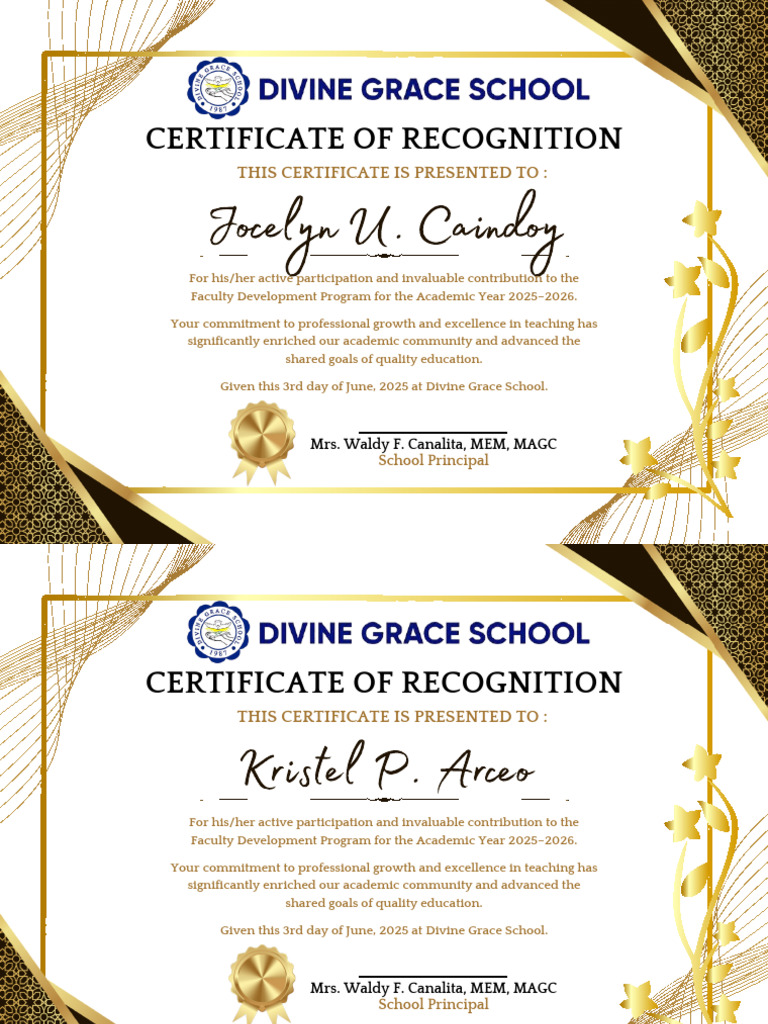 Faculty Development Recognition Certificates | PDF
