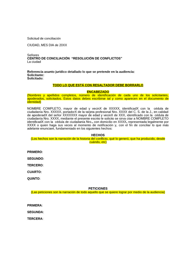 Solicitud de Audiencia de Conciliación | PDF | Justicia | Crimen y ...