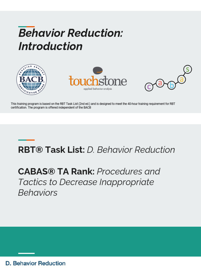 Behavior Reduction Strategies for RBTs | PDF | Reinforcement | Behaviorism
