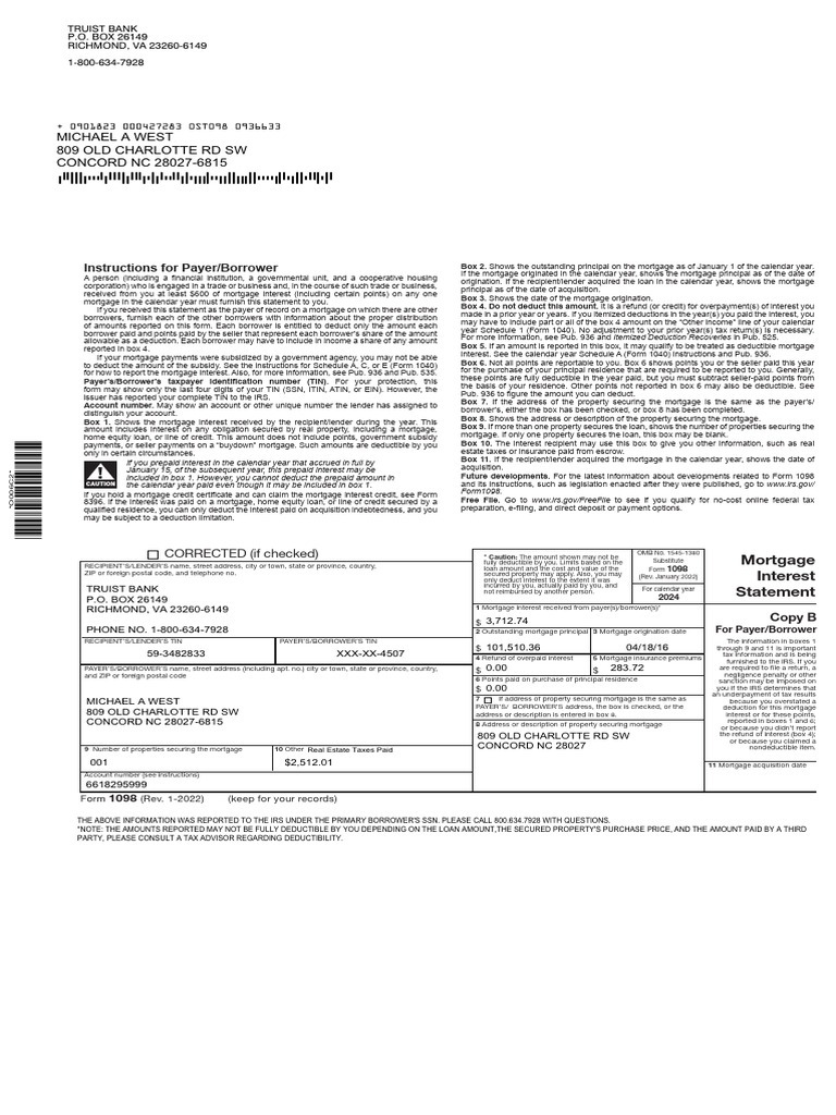 Mortgage Interest Statement Instructions | PDF | Mortgages | Loans