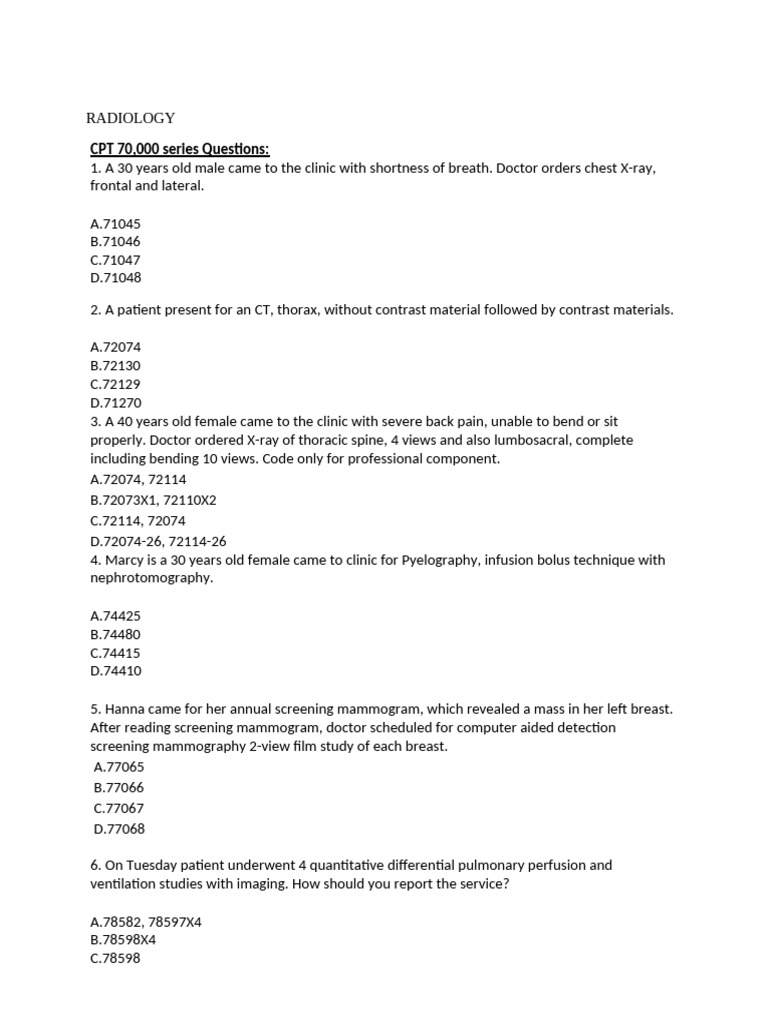 CPT 70000 Series Radiology Codes Guide | PDF | Mammography | Thorax