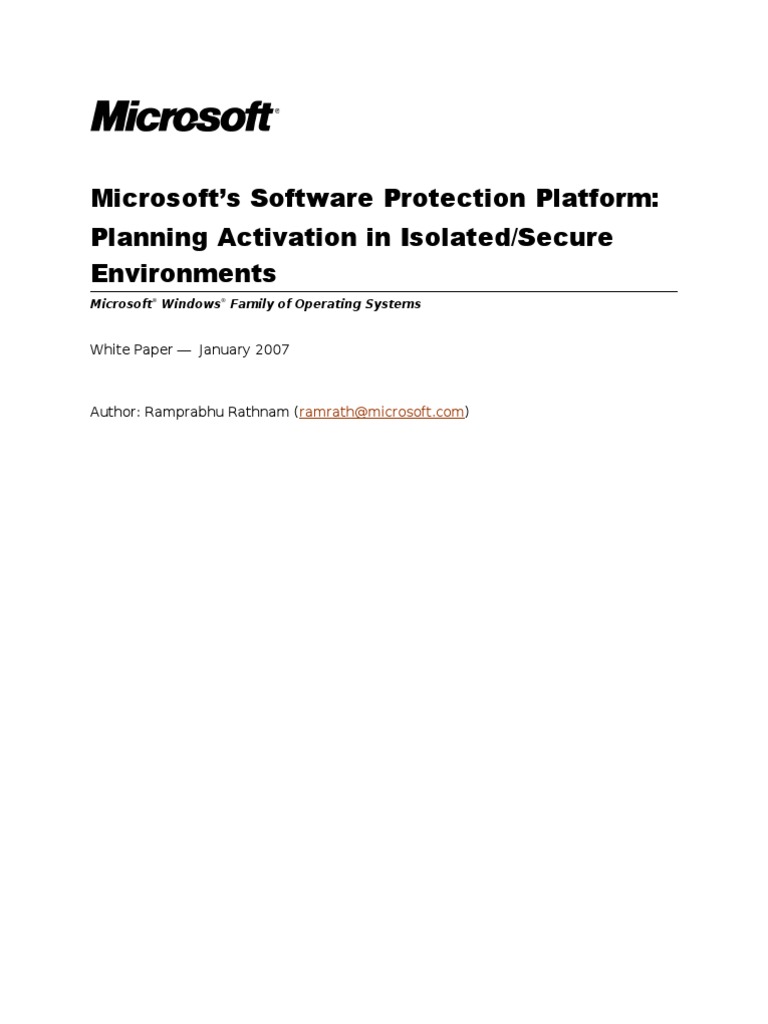 Microsoft's Software Protection Platform: Planning Activation in ...