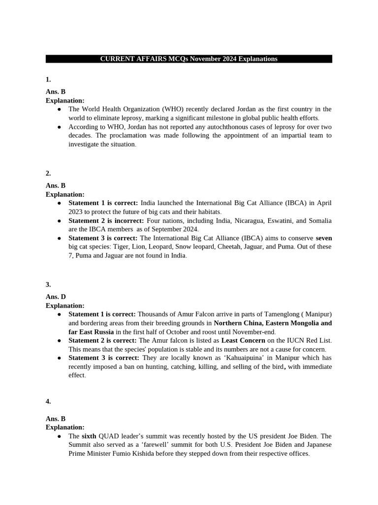 Current Affairs Mcqs November 2024 Explanations | PDF | Languages Of India