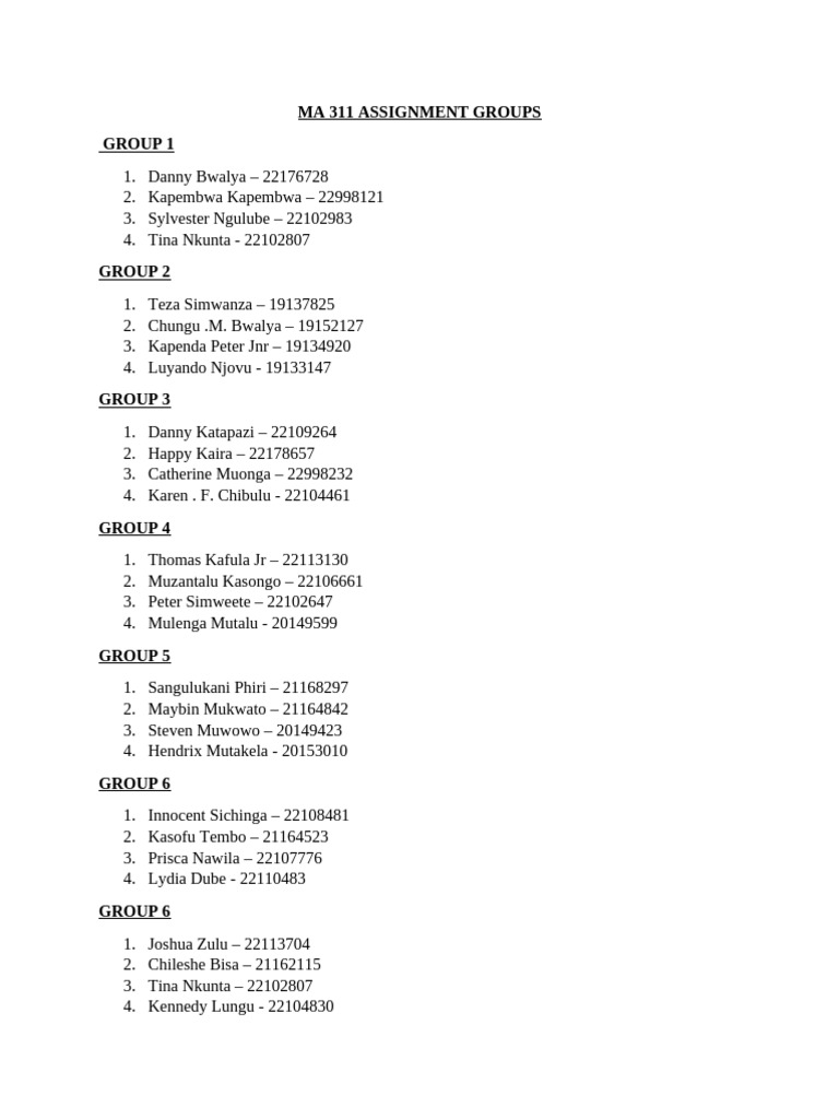 MA 311 Assignment Group Listings | PDF