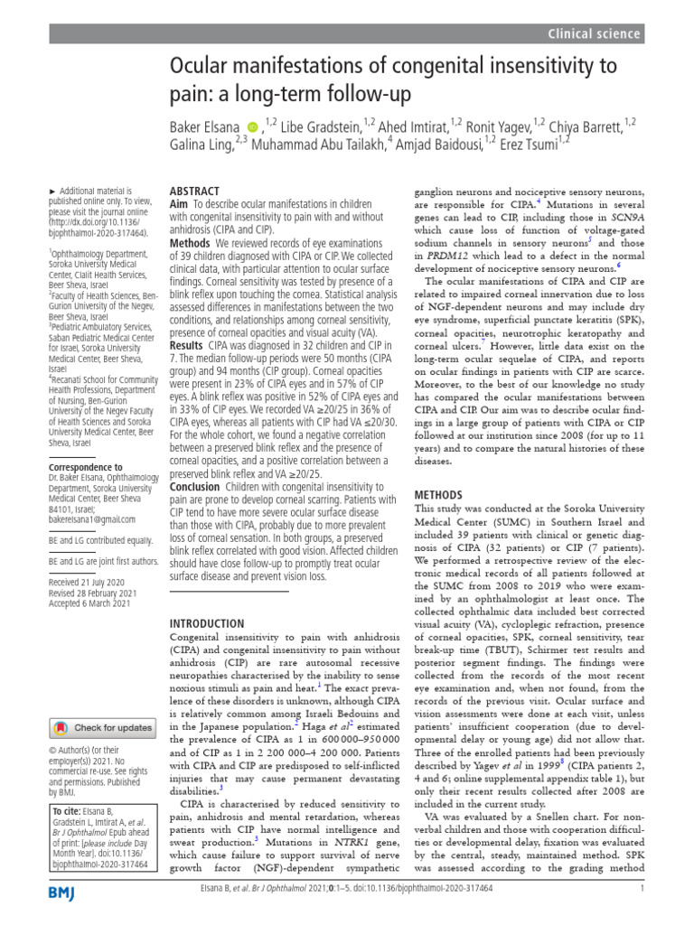 Ocular Issues in Congenital Pain Insensitivity | PDF | Cornea | Pain